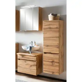 ManoMano Badezimmer Set in Wotan Eiche Nb. mit Baumkante VIDAGO-03 Spiegelschrank und led Beleuchtung, b/h/t: ca. 116/200/40 cm - brau Angebot