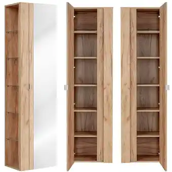 ManoMano Badezimmer Hochschrank mit Spiegel TOSKANA-56 in Wotaneiche Nb. b/h/t ca. 45/170/33cm - braun Angebot