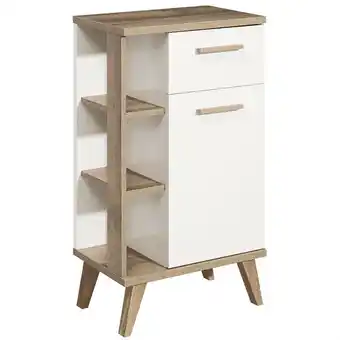 ManoMano Badezimmer Unterschrank MALANJE-66 in weiß glänzend & Riviera Eiche quer Nb. - B/H/T: 50,5/89,5/33cm - braun Angebot