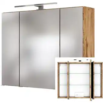 ManoMano 3D Spiegelschrank 80 cm in Wotaneiche Nb. LAURIA-03 inkl. led Beleuchtung, BxHxT: ca. 80x64x20 cm - braun Angebot