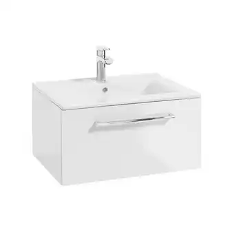 ManoMano Badezimmer Waschtisch in weiß Hochglanz lackiert mit Metallgriff in chrom und Keramikwaschbecken MESSINA-107, b/h/t ca. 60/32 Angebot