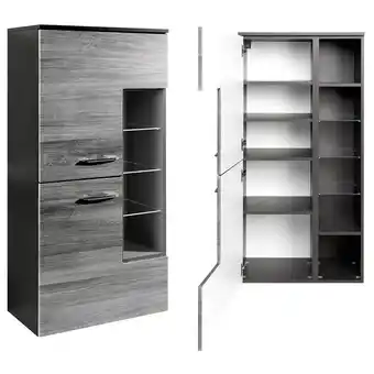 ManoMano Midischrank FLORIDO-03 Eiche Rauchsilber, graphitgrau, mit Glasböden, b x h x t: ca. 65 x 130 x 35 cm - grau Angebot