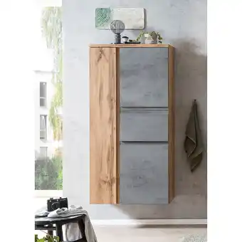 ManoMano Midischrank mit Schublade 65cm Wotan Eiche Nb. mit Beton Optik VASTO-03-CONCRETE, b/h/t ca. 65/130/35 cm - grau Angebot