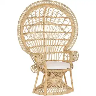 ManoMano Pfauensessel Beige Rattan mit Kissen aus Baumwolle Indoor u. Outdoor Garten Lounge Terrasse Patio Balkon Wohnzimmer Schlafzim Angebot