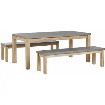 ManoMano Gartenmöbel Set Tisch 2 Bänken Grau / Heller holzfarbton Faserzement / Akazienholz Indoor & Outdoor Garten Schlafzimmer Wohnz Angebot