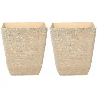 ManoMano Blumentopf 2er Set Beige Steingemisch Kunstharz und Glasfaser 49 x 49 x 53 cm Quadratisch Modern Outdoor & Indoor Garten Terr Angebot