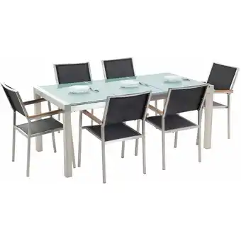 ManoMano Gartenmöbel Set Schwarz / Silber Sicherheitsglas Edelstahl Tisch 180 cm 6 Stühle Terrasse Outdoor Modernes Design - Silber Angebot