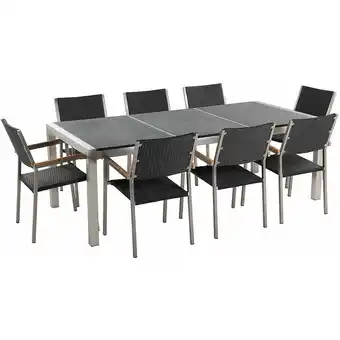 ManoMano Gartenmöbel Set Schwarz Granit Edelstahl Tisch 220 cm Geflammt 8 Rattanstühle Terrasse Outdoor Modern - Grau Angebot