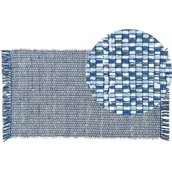 ManoMano Teppich Blau 80 x 150 cm aus Baumwolle Patchwork Rechteckig Handgewebt Abstrakt Modern - Blau Angebot