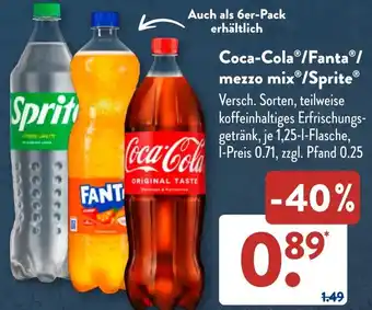 Aldi Süd Coca-Cola/Fanta/ mezzo mix/Sprite 1,25 L Flasche Angebot