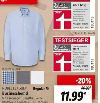 Lidl Nobel league businesshemd Angebot