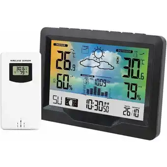 ManoMano Drahtlose Wetterstation, elektronischer Wecker, Snooze, digitales Thermometer, Hygrometer mit Außensensor, großes buntes Angebot