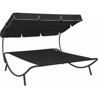 ManoMano Garten-Sonnenliege mit Sonnendach Schwarz Angebot