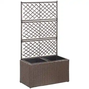 ManoMano Hochbeet mit Rankgitter 2 Töpfe 58×30×107cm Poly Rattan Braun Angebot