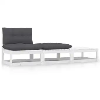 ManoMano 3-tlg. Garten-Lounge-Set mit Kissen Weiß Kiefer Massivholz Angebot