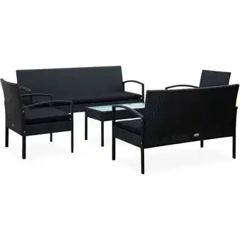 ManoMano 5-tlg. Garten-Lounge-Set mit Auflagen Poly Rattan Schwarz Angebot