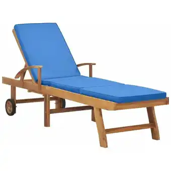 ManoMano Sonnenliege mit Auflage Massivholz Teak Blau Angebot