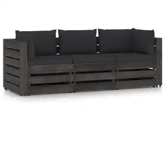 ManoMano 3-Sitzer-Gartensofa mit Kissen Grau Imprägniertes Holz Angebot