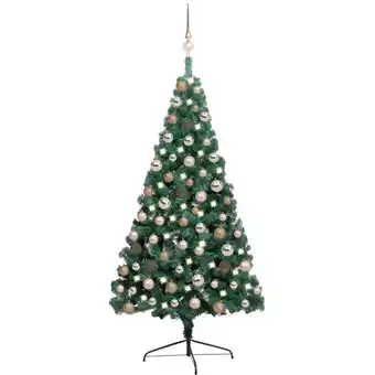 ManoMano Künstlicher Halber Weihnachtsbaum mit LEDs & Kugeln Grün 120 cm Angebot