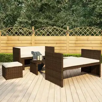 ManoMano 5-tlg. Garten-Lounge-Set mit Auflagen Poly Rattan Braun Angebot