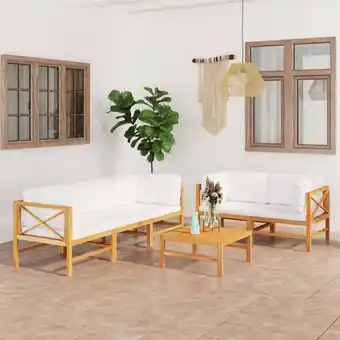 ManoMano 6-tlg. Garten-Lounge-Set mit Creme Kissen Massivholz Teak Angebot