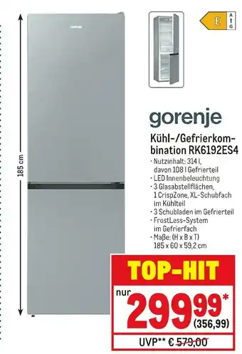 METRO Gorenje kühl-/gefrierkombination rk6192es4 Angebot