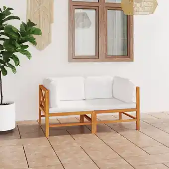 ManoMano 2-Sitzer-Gartensofa mit Creme Kissen Massivholz Teak Angebot