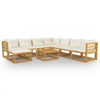 ManoMano 9-tlg. Garten-Lounge-Set mit Auflagen Creme Massivholz Akazie Angebot