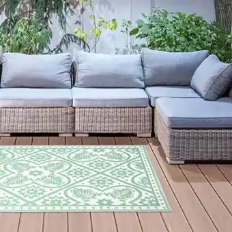 ManoMano Esschert Design Outdoor-Teppich 182x122 cm Fliesendesign Grün und Weiß Angebot