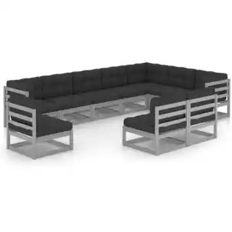 ManoMano 10-tlg. Garten-Lounge-Set mit Kissen Grau Kiefer Massivholz Angebot