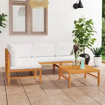 ManoMano 5-tlg. Garten-Lounge-Set mit Creme Kissen Massivholz Teak Angebot