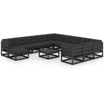 ManoMano 13-tlg. Garten-Lounge-Set mit Kissen Schwarz Massivholz Kiefer Angebot