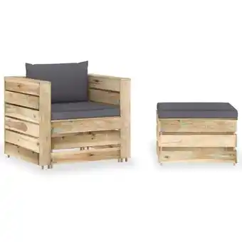 ManoMano 2-tlg. Garten-Lounge-Set mit Kissen Grün Imprägniertes Holz Angebot