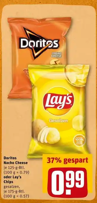 REWE Doritos nacho cheese oder lay’s chips Angebot