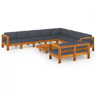 ManoMano 10-tlg. Garten-Lounge-Set mit Dunkelgrauen Auflagen Akazienholz Angebot