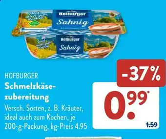 Aldi Süd HOFBURGER Schmelzkäse- zubereitung 200 g Packung Angebot