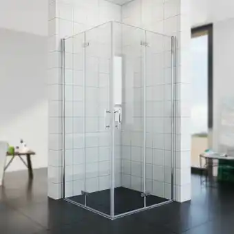 ManoMano Duschkabine 80x80 Eckeinstieg Dusche 180°Falttür Duschabtrennung Faltbar 6mm nano Glas mit Duschwanne Schwarz H:195cm - Sonni Angebot