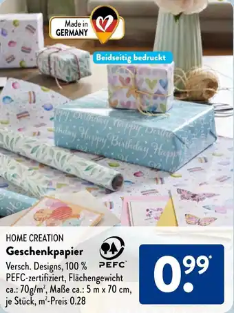 Aldi Süd HOME CREATION Geschenkpapier Angebot