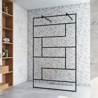 ManoMano 87.7x200cm+ mit 2 90cm Schwarz Stabilisator 8mm Nano Sicherheitsglas Walk in unregelmäßige Form Streifen Duschwand Duschabtre Angebot