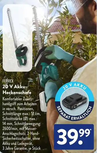 Aldi Süd FERREX 20 V Akku- Heckenschere Angebot