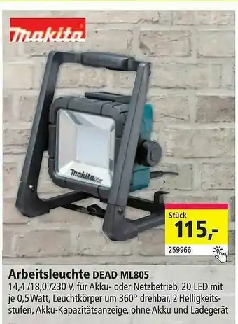 Holz Possling Makita Arbeitsleuchte Dead ML805 Angebot