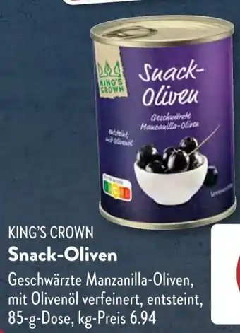 Aldi Süd KING'S CROWN Suack- Oliven 85 g Dose Angebot