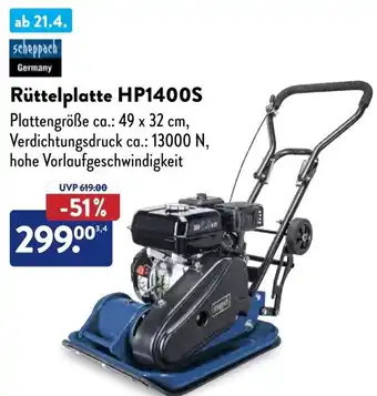 Aldi Süd scheppach Rüttelplatte HP1400S Angebot