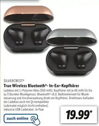 Lidl Silvercrest true wireless bluetooth in ear kopfhörer Angebot