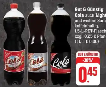 Scheck-in-Center Gut & Günstig Cola auch Light 1,5 L Angebot