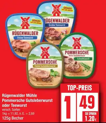 Edeka Rügenwalder Mühle Pommersche Gutsleberwurst oder Teewurst 125g Angebot