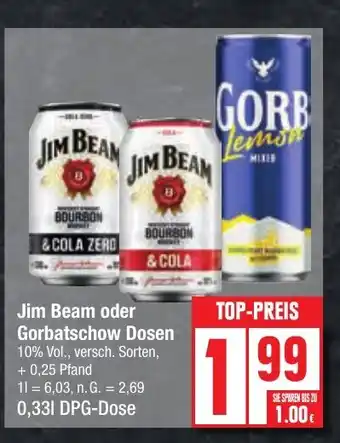 Edeka Jim Beam oder Gorbatschow Dosen 10% Vol., versch. Sorten, Angebot