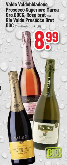 trinkgut Valdo Valdobbiadene Prosecco Superiore Marca Oro DOCG, Rosé brut oder Bio Valdo Prosecco Brut DOC 750ml Angebot