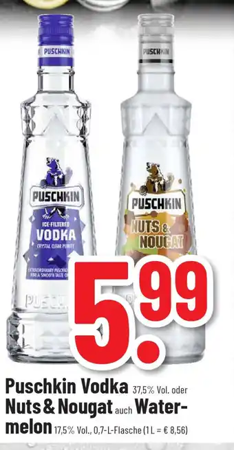 trinkgut Puschkin Vodka 37,5% Vol. oder Nuts & Nougat auch Water- melon 17,5% Vol., 0,7-L-Flasche Angebot