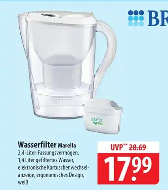 Famila Nord Ost BRITA Wasserfilter Marella 2,4-Liter-Fassungsvermögen, 1,4 Liter gefiltertes Wasser Angebot